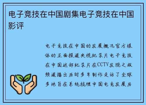 电子竞技在中国剧集电子竞技在中国影评
